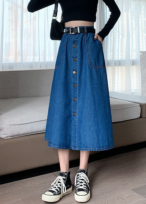 Navy Plus Size Elastic Waist Denim Skirt