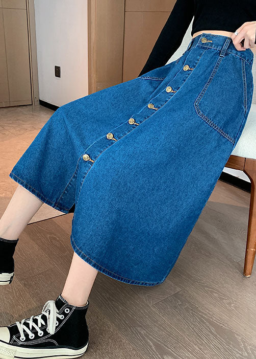 Navy Plus Size Elastic Waist Denim Skirt
