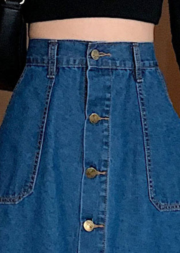 Navy Plus Size Elastic Waist Denim Skirt
