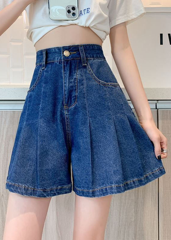 Navy Pleated Denim Plus Size Shorts