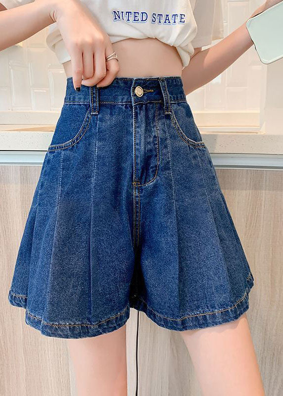 Navy Pleated Denim Plus Size Shorts