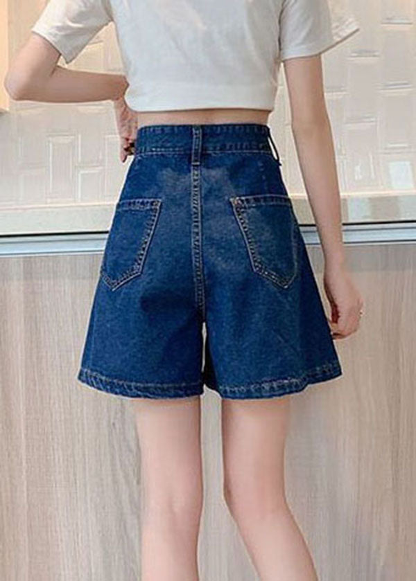 Navy Pleated Denim Plus Size Shorts