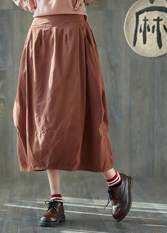 Plus Size Orange Cinched Laterne Baumwolle Leinen Röcke Sommer