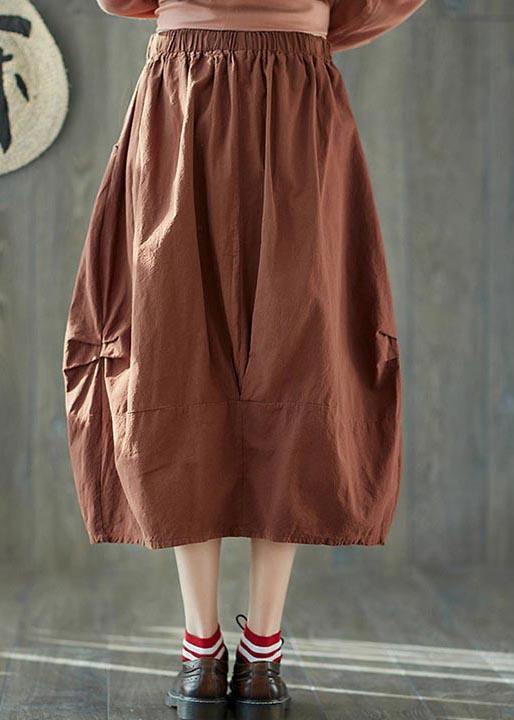 Plus Size Orange Cinched Laterne Baumwolle Leinen Röcke Sommer