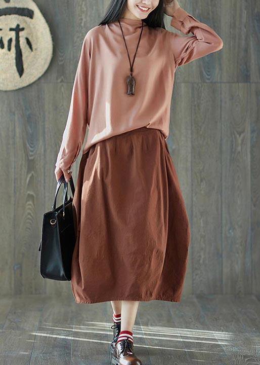 Plus Size Orange Cinched Laterne Baumwolle Leinen Röcke Sommer