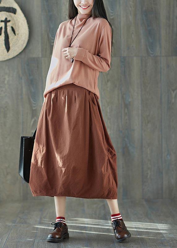 Plus Size Orange Cinched Laterne Baumwolle Leinen Röcke Sommer