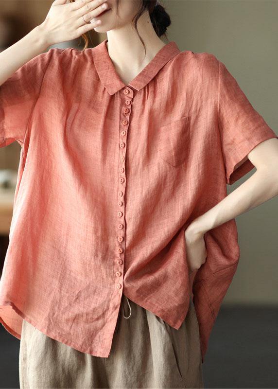 Orange Peter Pan Collar Ramie Cardigan