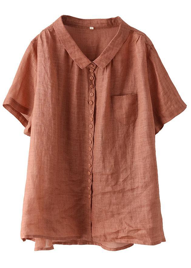Orange Peter Pan Collar Ramie Cardigan