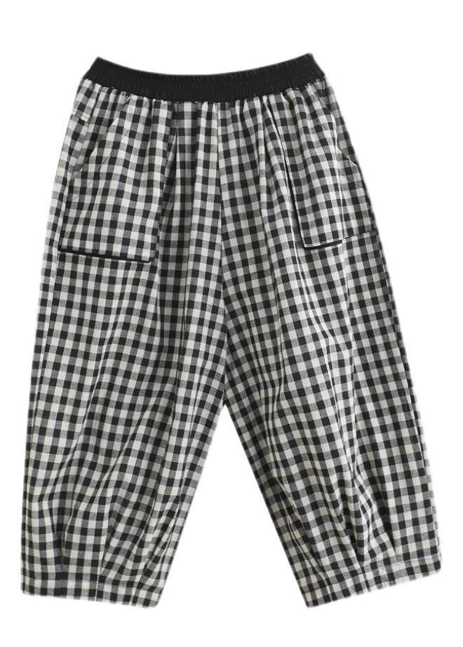 Plus Size Plaid Elastische Taille Lässige Haremshose Sommer Baumwolle Leinen