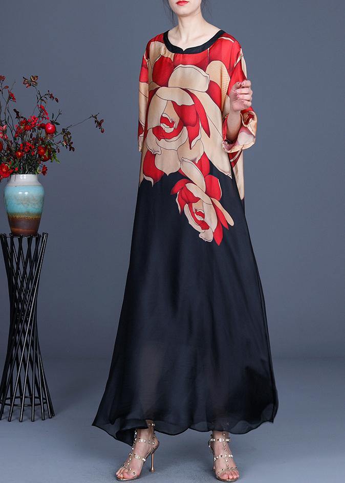Red Print Plus Size Chiffon Dress