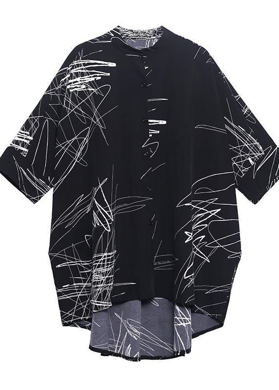 Plus Size White Print Button Low High Design Cotton Blouses
