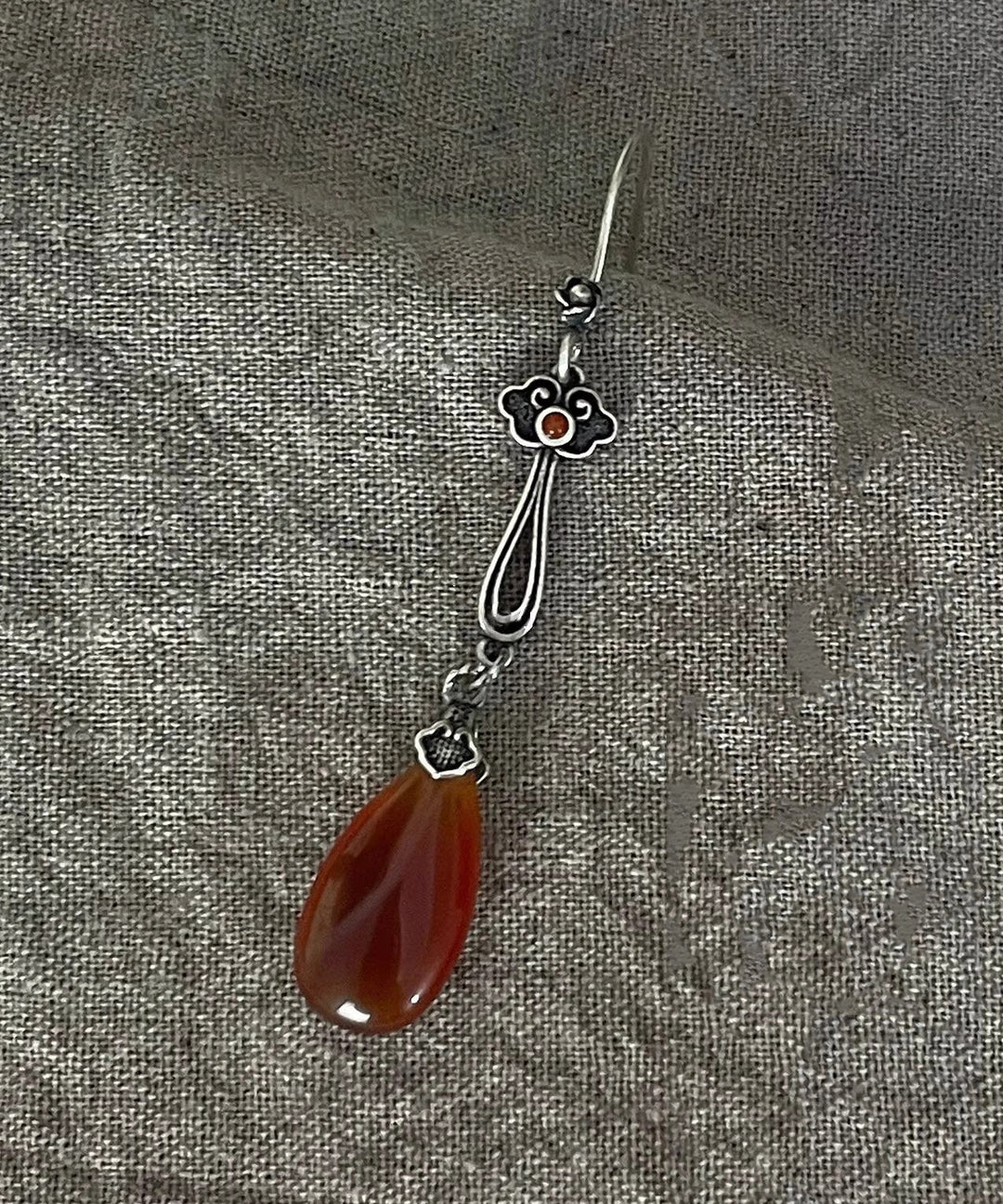 Red Agate Water Drop Silver Earrings