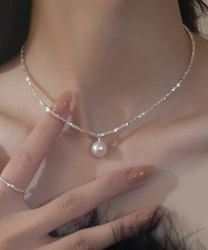 Retro Silk Sterling Silver Pearl Broken Silver Pendant Necklace
