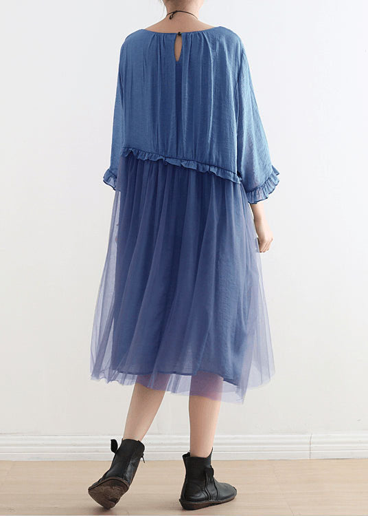 Blue Tulle Patchwork Maxi Dress