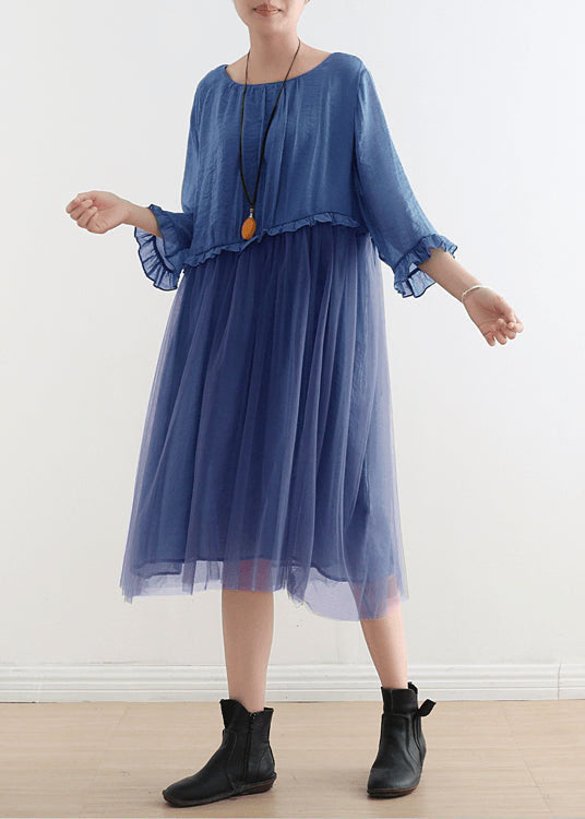 Blue Tulle Patchwork Maxi Dress