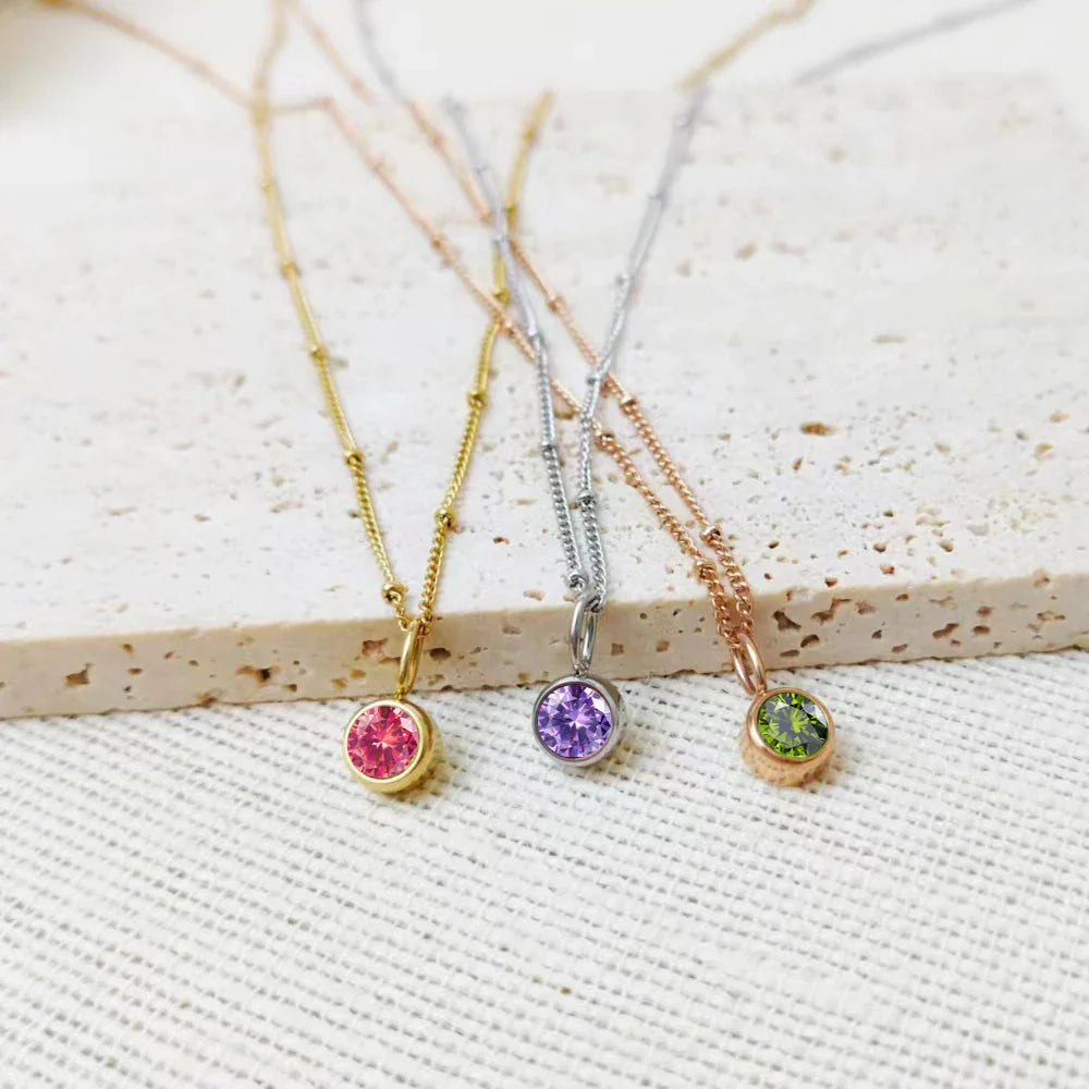 Beaded Chain Birthstone Pendant