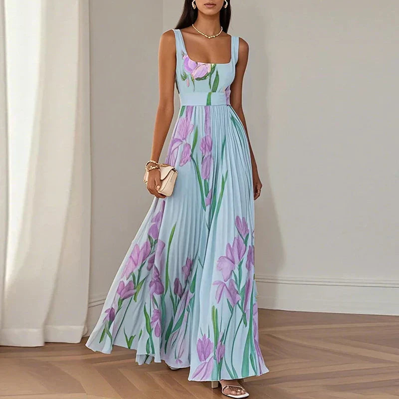 LYRA | Elegant Maxi Floral Dress with Flattering Pleated Silhouette