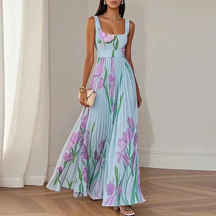 LYRA | Elegant Maxi Floral Dress with Flattering Pleated Silhouette