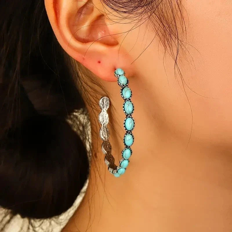Sage | Vintage Oval Silver Hoop Earrings