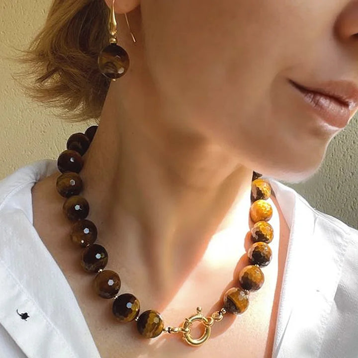 Luna | Bold Tigers Eye Necklace & Earrings (set of two)
