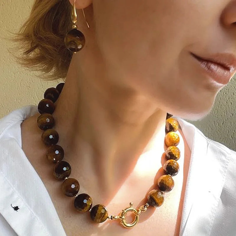 Hazel | Bold Tigers Eye Necklace & Earrings (set of 2)