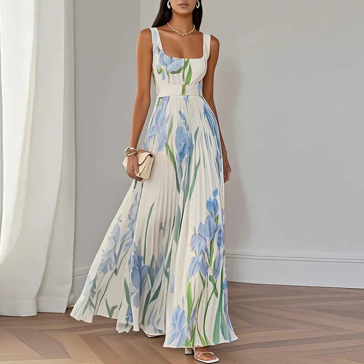 LYRA | Elegant Maxi Floral Dress with Flattering Pleated Silhouette