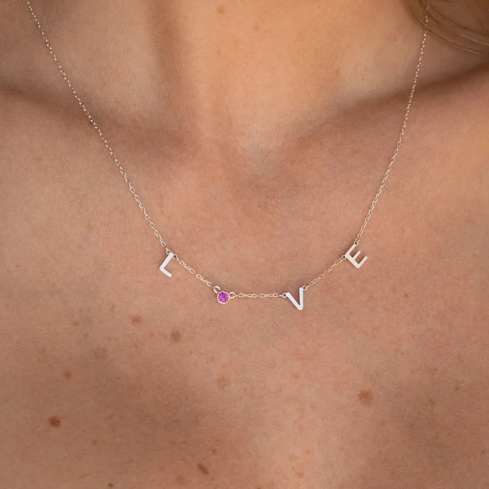 Custom Dainty Initial Birthstone Necklace