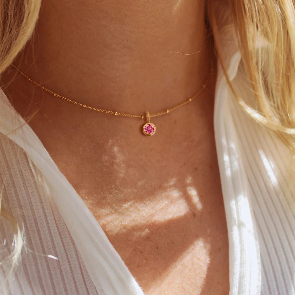 Beaded Chain Birthstone Pendant