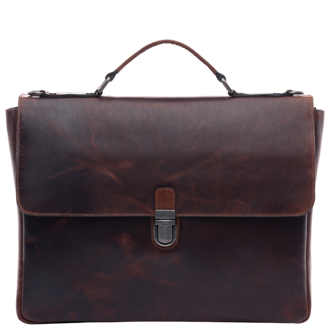 Brown Leather Briefcase 15" ADRIAN Work Bag Laptop Bag