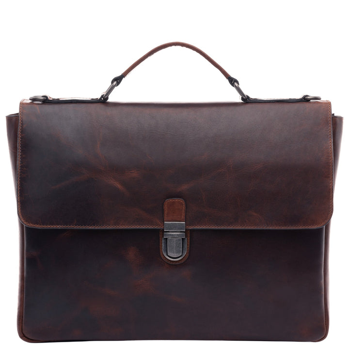 Brown Leather Briefcase 15" ADRIAN Work Bag Laptop Bag