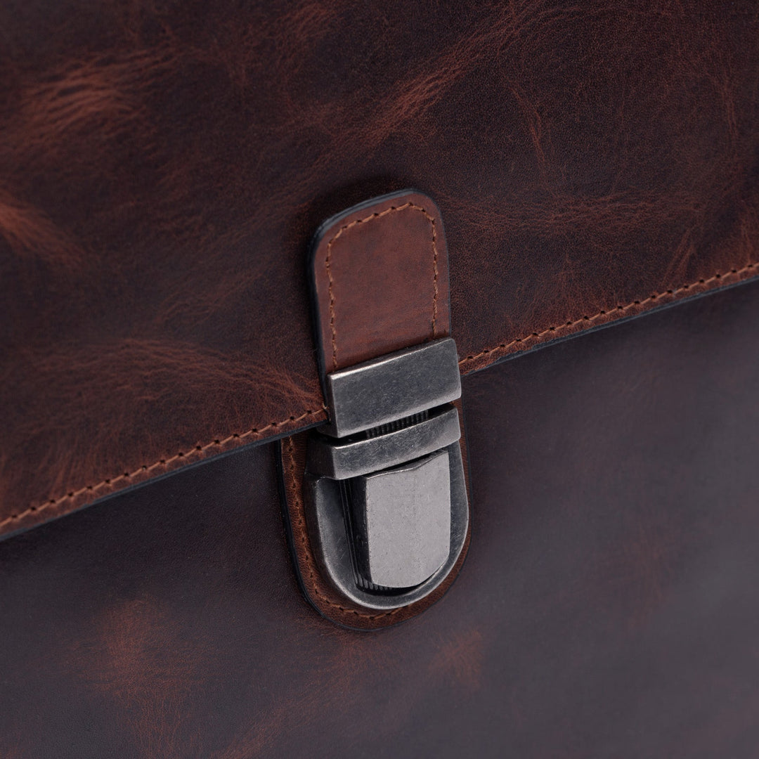 Brown Leather Briefcase 15" ADRIAN Work Bag Laptop Bag