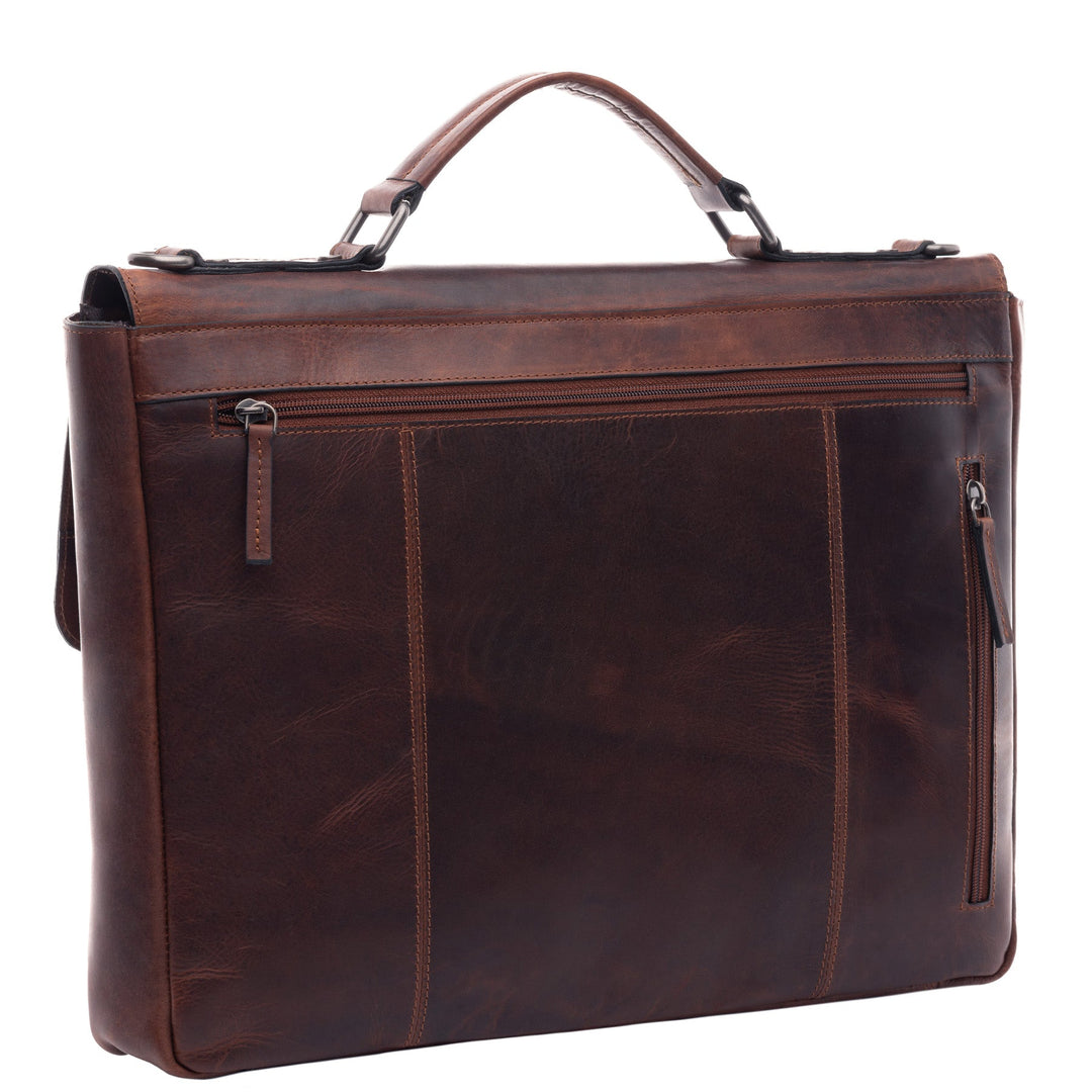Brown Leather Briefcase 15" ADRIAN Work Bag Laptop Bag