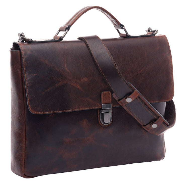 Brown Leather Briefcase 15" ADRIAN Work Bag Laptop Bag