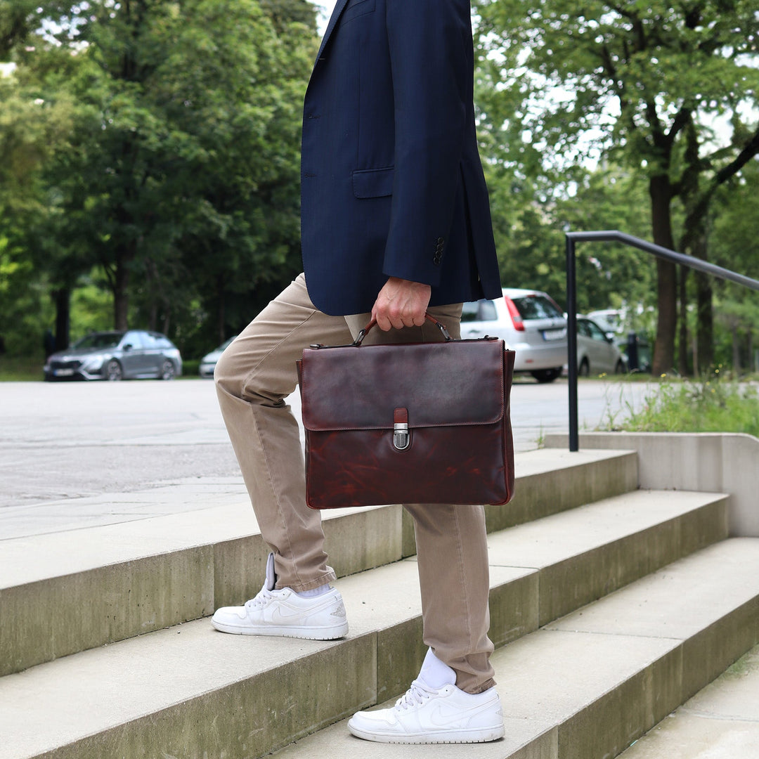 Brown Leather Briefcase 15" ADRIAN Work Bag Laptop Bag