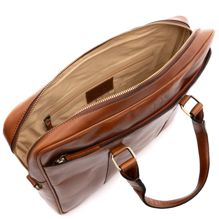 Slim Laptop Bag Leather Brown 15" BRADY Work Bag Briefcase