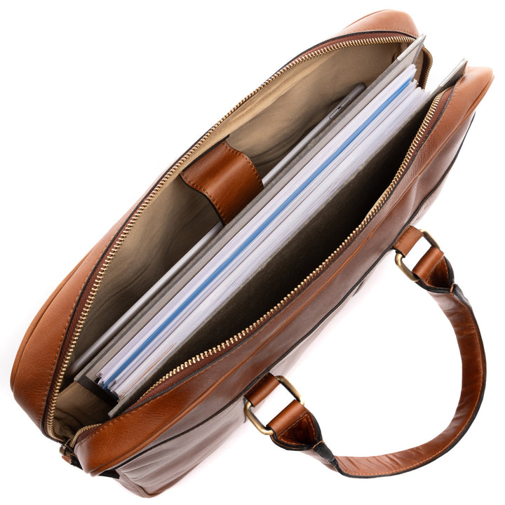 Slim Laptop Bag Leather Brown 15" BRADY Work Bag Briefcase