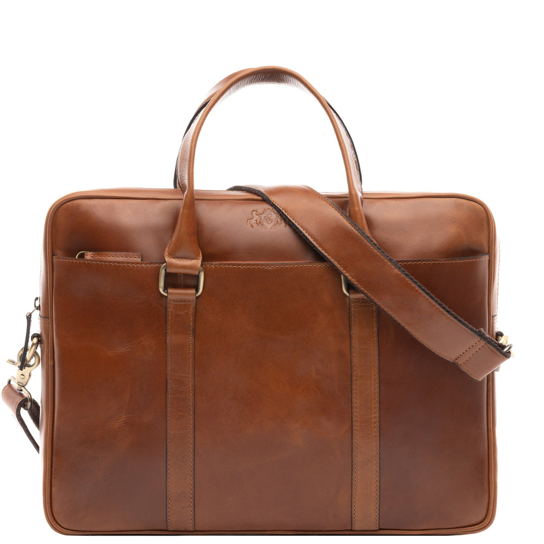 Slim Laptop Bag Leather Brown 15" BRADY Work Bag Briefcase