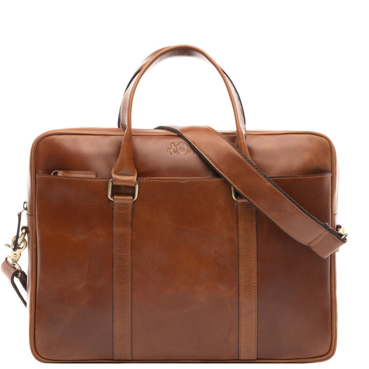 Slim Laptop Bag Leather Brown 15" BRADY Work Bag Briefcase