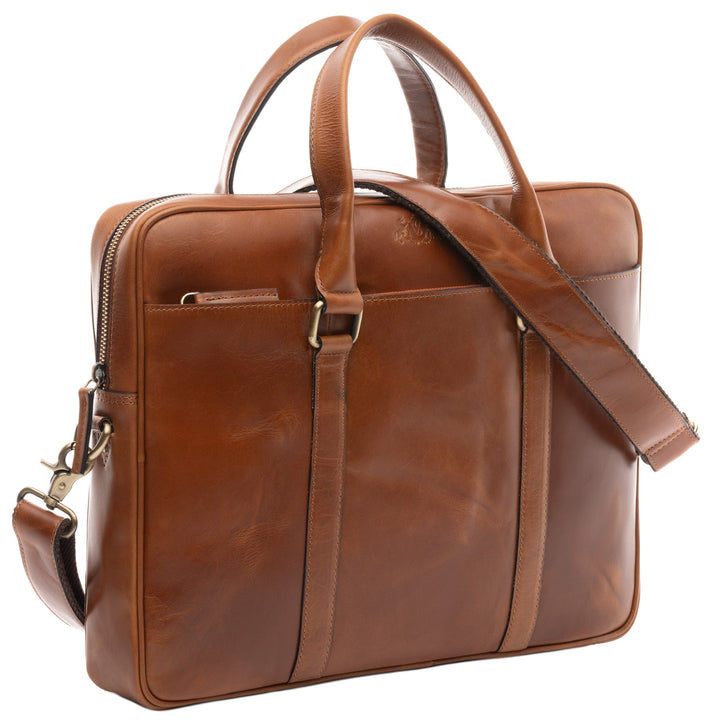 Slim Laptop Bag Leather Brown 15" BRADY Work Bag Briefcase