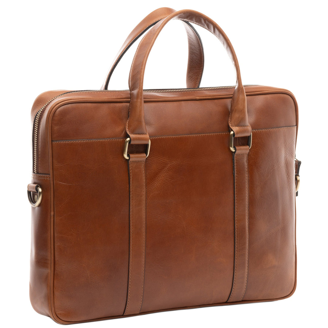 Slim Laptop Bag Leather Brown 15" BRADY Work Bag Briefcase