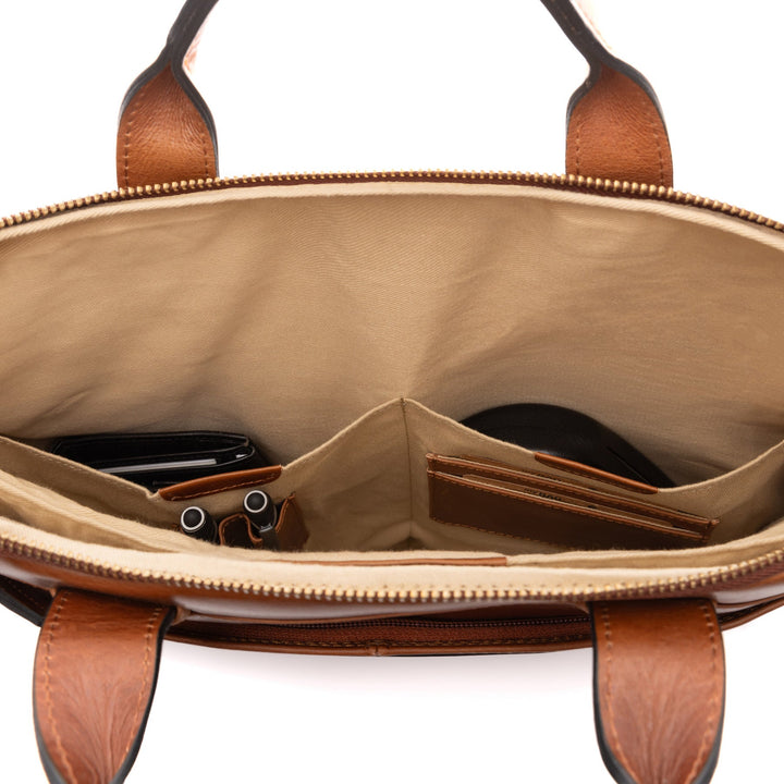 Slim Leather Laptop Bag Brown 14" CARSON Work Bag Briefcase