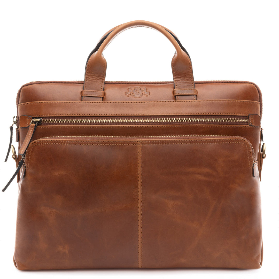 Slim Leather Laptop Bag Brown 14" CARSON Work Bag Briefcase