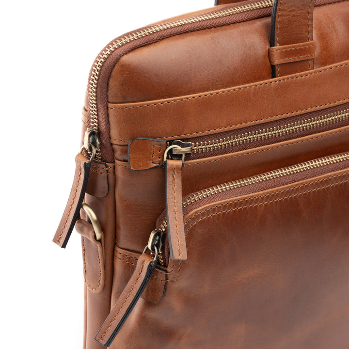 Slim Leather Laptop Bag Brown 14" CARSON Work Bag Briefcase