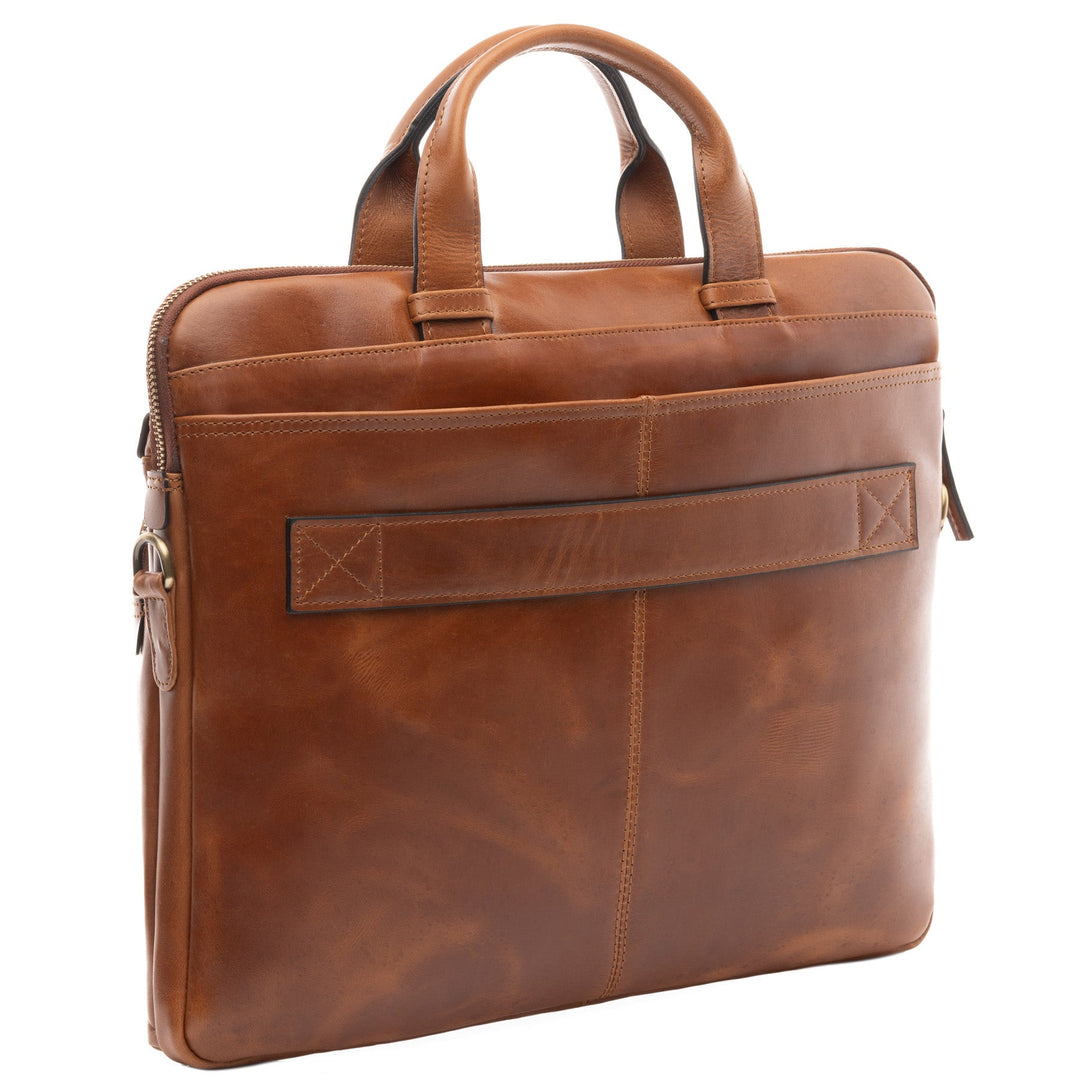 Slim Leather Laptop Bag Brown 14" CARSON Work Bag Briefcase