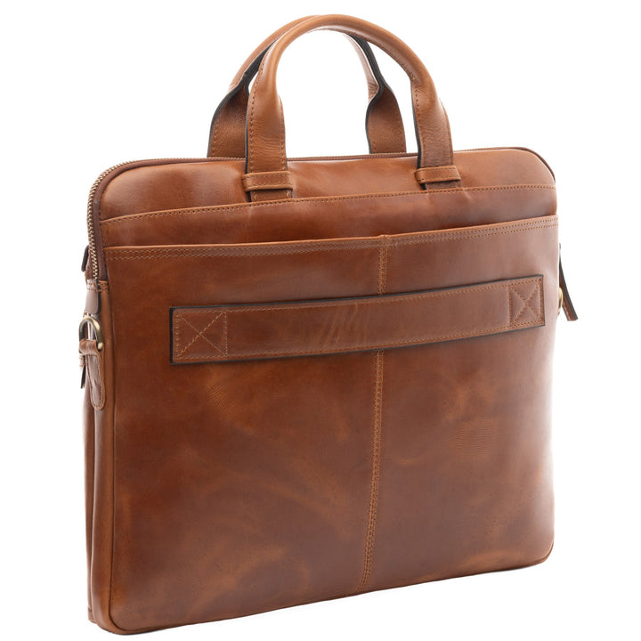 Slim Leather Laptop Bag Brown 14" CARSON Work Bag Briefcase