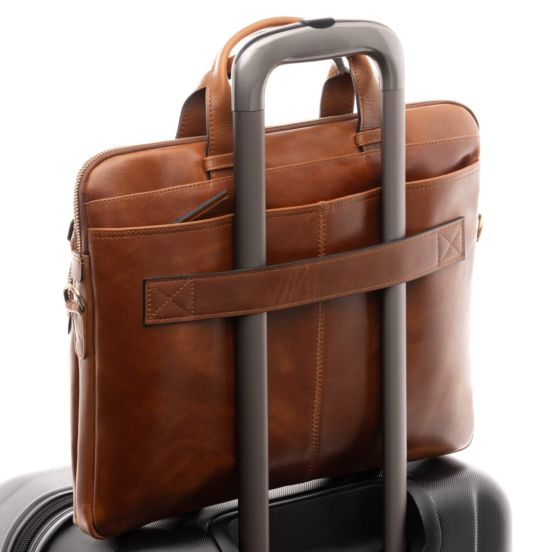 Slim Leather Laptop Bag Brown 14" CARSON Work Bag Briefcase
