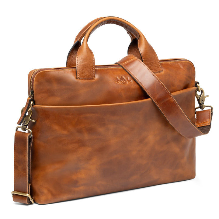 Light Brown Leather Laptop Bag 15" CARTER Work Bag Briefcase