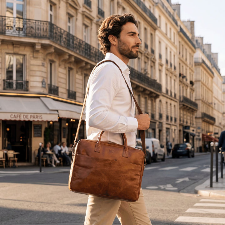 Brown Leather Laptop Bag 15" CEDAR Work Bag Briefcase