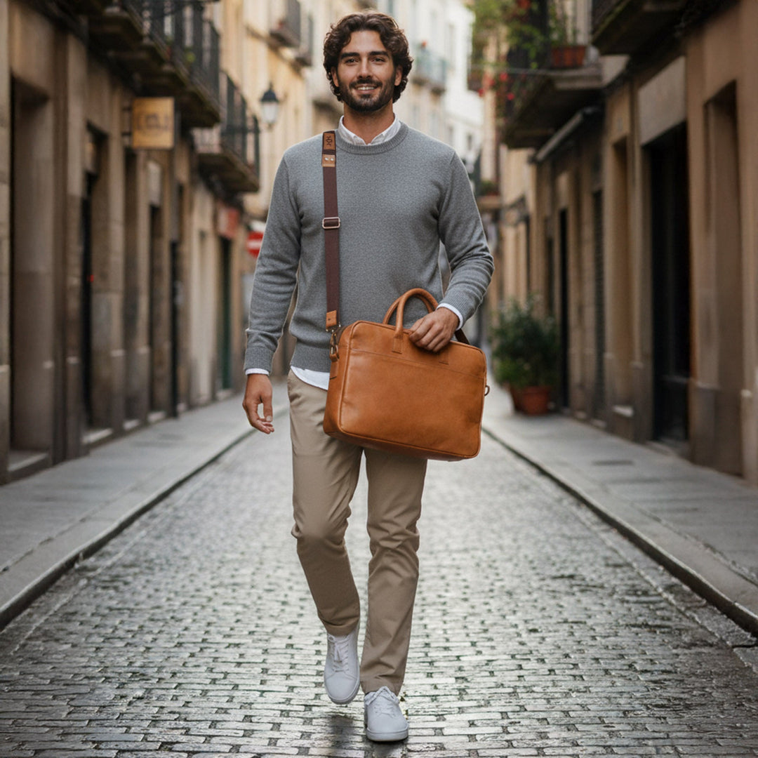 Laptop Bag Leather Light Brown 15" CEDAR Work Bag Briefcase