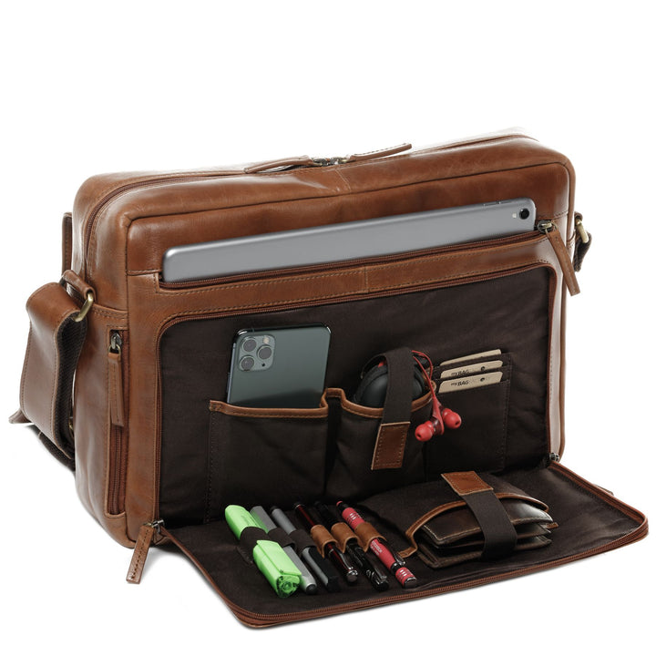 Teacher's Bag Leather Brown 15" AGENT Briefcase College